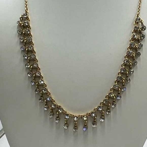 J. Crew Linked Faceted Bezel Set Rhinestone Drops Gold Tone Necklace